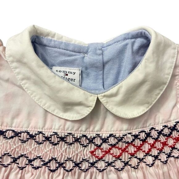 Tommy Hilfiger Baby Girl 0-3M Pink Plaid Smocked Romper Dress Peter Pan Collar - Picture 3 of 12